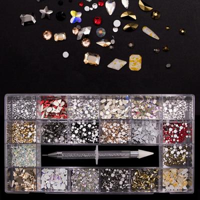 China ZH017 Crystal Flame Color Nail Art Shinning Rhinestones Rhinestones Nail Art Kits With Box Luxury Color Shapes Mixed Diamond For Nail Art for sale