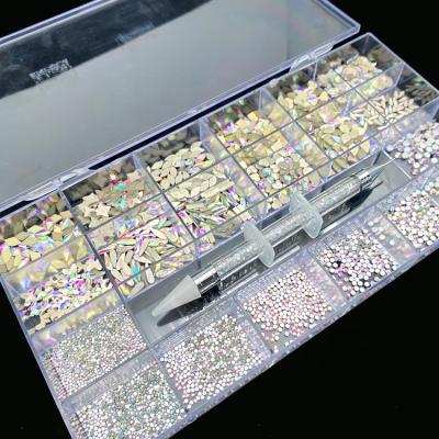 China Nail art 10 shapes 600 pieces+2500 mix nail crystals rhinestones 21 cells box ready to ship supply for sale