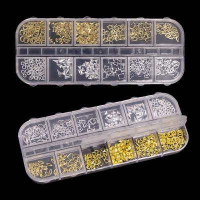 China Hot D 2021 Luxury Nail Metal Frame 12grids /box Metallic Nail Sticker For Nail Art Decoration Charms for sale