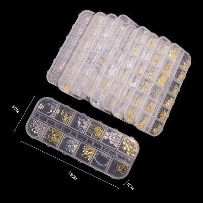 China Popular Nail Art Hot Sell 12Grids Nail D DZ 1003 Luxury Mixed Package Metal Nail Decoration 3D Glitter Shiny Nail Art Accessories Metal Charm for sale