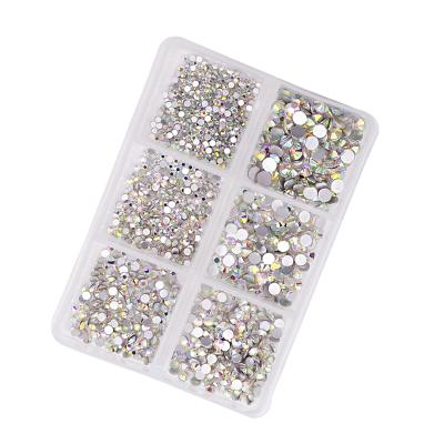 China 6 Sizes High Quality Shinning Box 6 Grid SZCT-001 Round Mix Size 3D Glass Crystal Rhinestones For 3D Nail Art Design Nails for sale