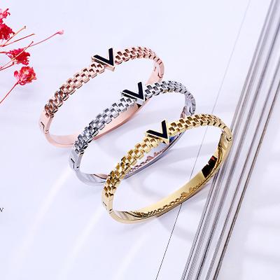 China FASHIONABLE European and American Hot-selling V-shaped bracelet women stainless steel cavity opening famous brand classic jewelry for sale