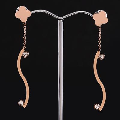 China Popular FASHIONABLE Factory Direct Selling Plated 4 Simple Zircon Stud Earrings Rose Gold Women Stainless Steel Long Leaf Clover Jewelry for sale