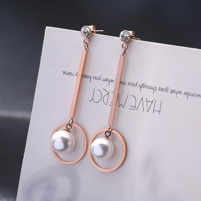 China Newest fashion jewelry TREND Zircon luxury stone earrings charms classic pearl round earrings stainless steel savory jewelry for sale