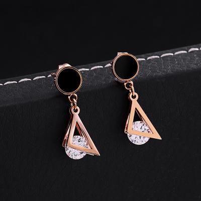 China High Quality Korea Rose Dold Stainless Steel Geometric Stud Earrings Zircon Geometry Triangle Exquisite Earrings Wholesale FASHIONABLE Stone for sale