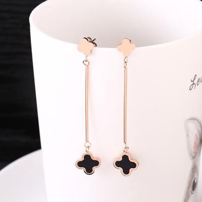 China Factory Wholesale TRENDY Charm Stainless Steel Tasty Lucky Earrings Women Temperament Jewelry Fashion 4 Leaf Clover Stud Earrings for sale