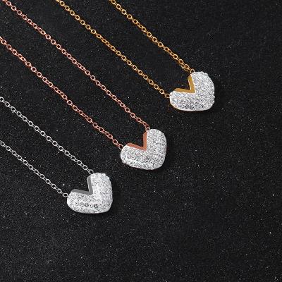 China 2021 Fashion Heart Necklace Heart Charm Jewelry Solid Zircon Stainless Steel Pendant Jewelry Valentine's Day Gifts for sale