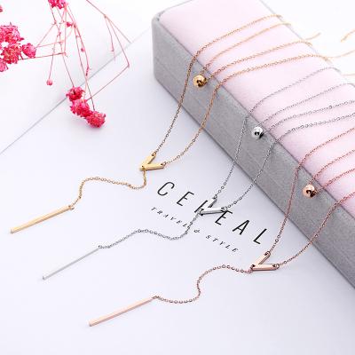 China Fashion Designer Brand Fashion Stainless Steel Hypoallergenic Pendant Long V Fashionable Famous Wholesale Good Quality Luxury Double Letter Necklace for sale