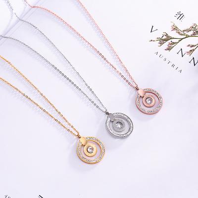 China Wholesale FASHIONABLE Korean Exquisite Round Hollow Zircon Roman Numerals Necklace Small Stainless Steel Ladies Pendant Gifts for sale