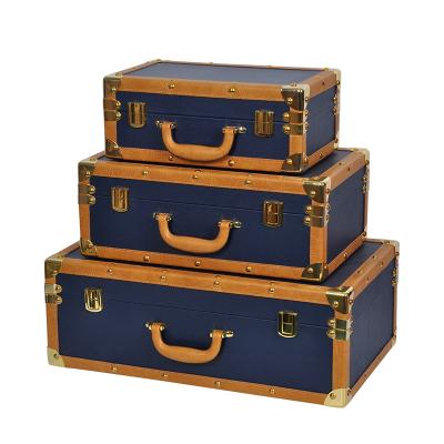 China Multifunction Retro Suitcase Blue And Yellow Stitching Hand Luggage Se for sale