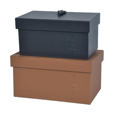 China 2021 New Stocked Set Of Two Wooden Black Faux Leather Jewelry Storage Box With Gold Accessories for sale