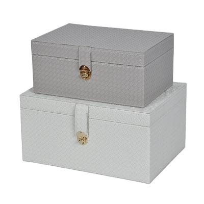 China Decorative Woven Leather Covered Organizer Faux Storage Jewelry Storage Box Set 3 for sale