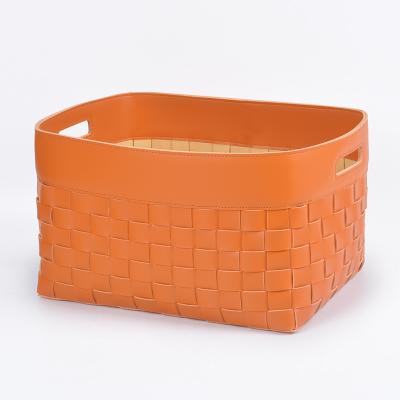 China Multi-functional Nordic pure color hand-woven household receive leather basket receive store content box miscellaneous Japanese bedroom receive stockings for sale