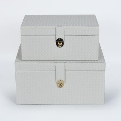 China Multi-functional modern light grain luxury leather woven trash can sample room floor decoration box cloakroom shop store content box small for sale