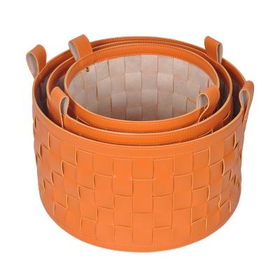 China Handmade Handmade - Woven Leather Storage Basket for sale