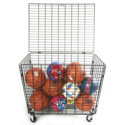 China Durable Garage Ball2022 Storage Rolling Sports Ball Storage Cart Basketball Sports Ball Locker For School Equipment Organizer With Lid for sale