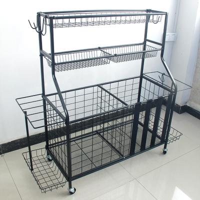 China 2022 MOQ Viable 300 Pieces Metal Double Row Large Double Layer The Large Capacity Basketball Sport Goods Storage Rack Removable Pulley for sale