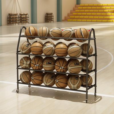 China Large Capacity Detachable Soccer Ball Campus Display Rack Basketball Rack Cart Wheeled Finished Multilayer Viable Storage Rack for sale