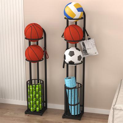 China Large Capacity Sustainable Metal Layered Vertical Ball Storage Rack Display Rack Tennis Storage Basket for sale