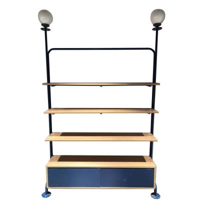 China Floor Wood Skin Care Shelves Stand Wood Metal Storge Cosmetic Display Rack For Cosmetic Stores Customized for sale