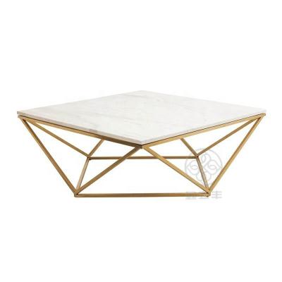 China Customized Modern Gold Stainless Steel Marble Top Metal Square Coffee Table for sale