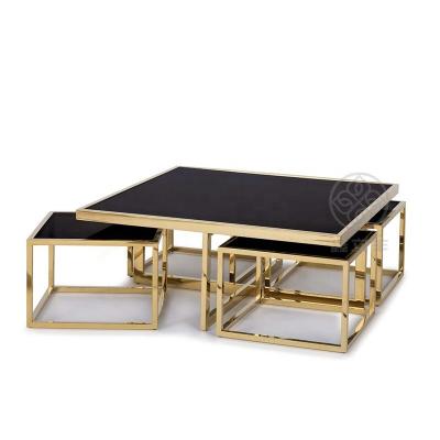 China Customized Nordic black coffee table marble steel design metal living room furniture set marble coffee tables for sale