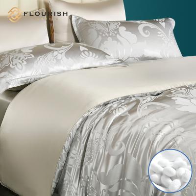 China Anti Dust Mite Flourish OEM ODM Color King Size Jacquard Bedding Set High Quality Solid Luxury Silk Duvet Cover for sale