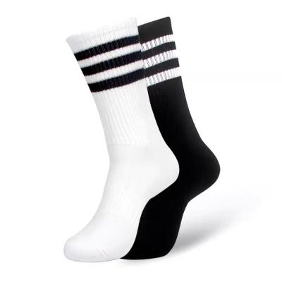 China Custom chool design terry pad socks antibacterial breathable cotton LOGO sports socks three stripe compression crew socks for sale