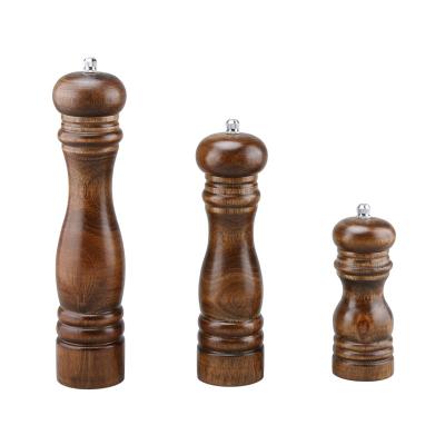 China Viable Round Shape 5 8 10 Inch Wooden Pepper Grinder Mechanism Manual Spice Salt And Pepper Grinder Set For Pepper for sale