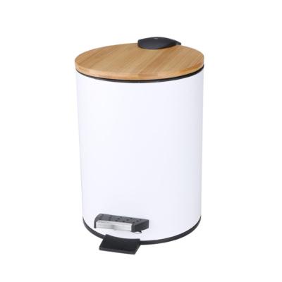 China 3L 5L 7L Sustainable Round Bamboo Lid Recycle Trash Bins Bathroom Waste Bin Hotel Room Waste Bin Foot Pedal Trash Can for sale