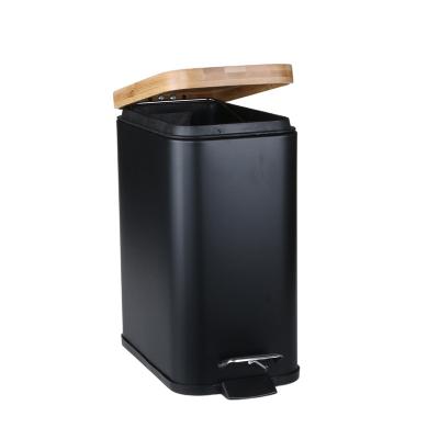 China Sustainable Bamboo Cover 5L Recycle Trash Cans Bathroom Waste Bin Hotel Room Rubbish Bin Foot Pedal Trash Can for sale