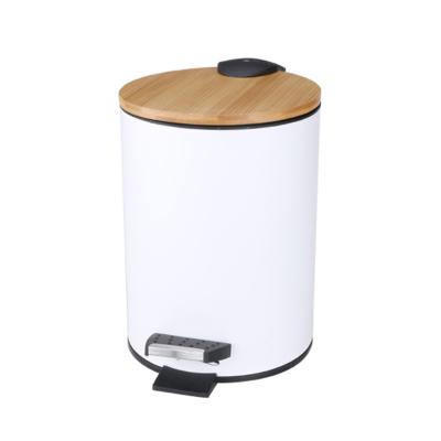 China Sustainable Bathroom Trash Can With Pedal Eco Friendly Bamboo Lid Soft Narrow - New Design 0.8 Gal/3L Steel With Removable Inner Bin for sale