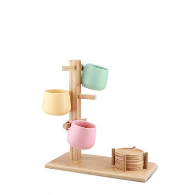 China Sustainable Bamboo Cup Holder With Coaster for sale