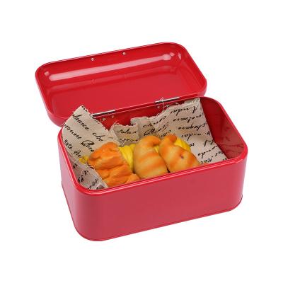 China Red Home Kitchen Retro Freshness Preservation Bread Bin Kitchen Storage Tin Canister Bread Box for sale