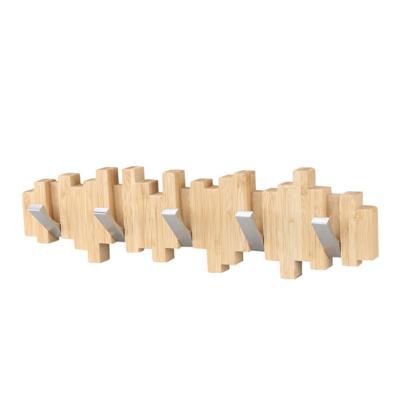 China JD-BR216 Sustainable Bamboo Wall Hooks With 5 Metal Hook For Kitchen Or Bathroom Used for sale