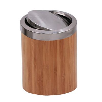 China JD-KC303S 2L tabletop sustainable bamboo waste bin, stainless steel swing cover for sale