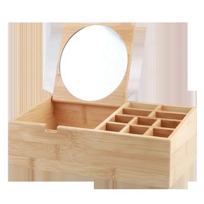 China Non-Specific Bamboo Mirror Cosmetics Storage Box Make Up Container for sale