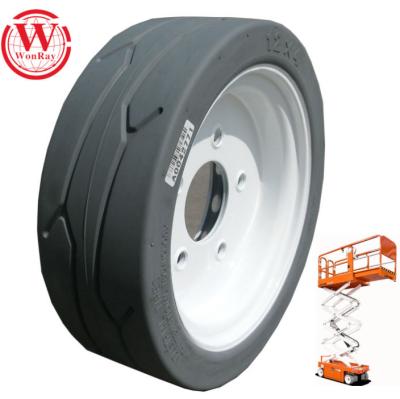 China Flat freewheels 12x4 305x105 305x100 for mx19 straight scissor lift parts tire for sale