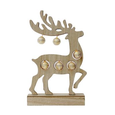 China Christmas Decoration Light Wooden Reindeer Table Lights for Christmas Decorations Indoor Battery Operated Lights 30cm for sale