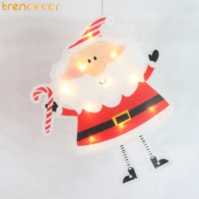 China Trendecor Christmas Plastic Home Decor Battery Operated Warm White PVC Double Hanging Face Printing Santa Window LED Lights for sale