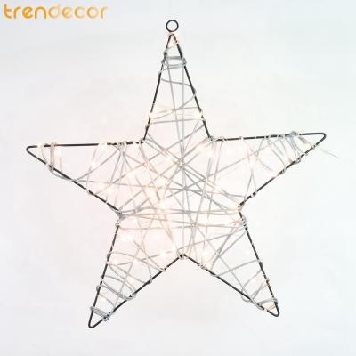 China Trendecor Xmas Christmas Indoor Use Decorative Iron Star Frame Battery Operated Warm White Rattan Star Light Gray for sale