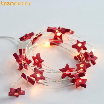 China TRENDECOR LED Silver Wire LED Wooden Star String Warm White Fairy Light Battery Operated Home Decorative Xmas Christmas for sale