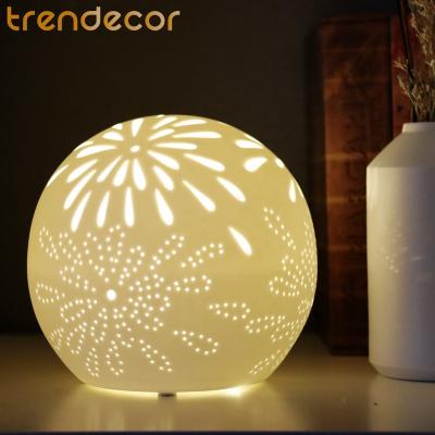 China Bedroom Table Decoration Trendecor Innovative Products Round Ball Shape Firework Pattern Ceramic Led Home Decor Lamp for sale