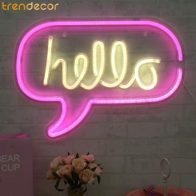 China Trendecor Neon Lamp Home Decoration Led Sigh Light And Neon USB Wall Mounted Powered Led Color Hello Neon Sign Light For Kids Bedroom for sale