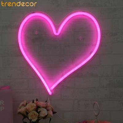 China Trendecor Neon Light Home Decoration Led Sigh Light, Neon USB Wall Mounted Powered Led Pink Color Heart Neon Sign Light For Kids Bedroom for sale