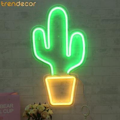 China Trendecor Neon Light Home Decoration Led Sigh Light, Neon USB Wall Mounted Powered Led Color Cactus Neon Sign Light For Kids Bedroom for sale