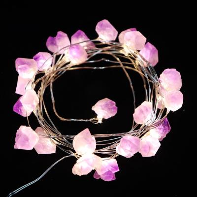 China Decorative Natural Amethyst LED Fairy Lights Sea Glass Battery Operated Lightchain Trendecor Fluorite Fairy Lights Raw Stones for sale