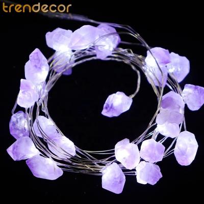 China Decorative Natural Amethyst LED Fairy Lights Sea Glass Battery Operated Lightchain Trendecor Fluorite Fairy Lights Raw Stones for sale