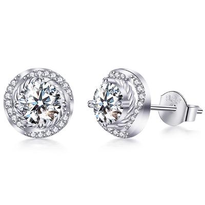 China CLASSIC 14k White Gold Plated Zircon Stud Earring 5.0mm Zircon 5A Stud Earrings For Women for sale