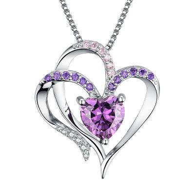 China BOJOR Romantic White Gold Plated Purple Heart Zircon Pendant 925 Sterling Silver Heart Necklaces For Women Girls Jewelry for sale